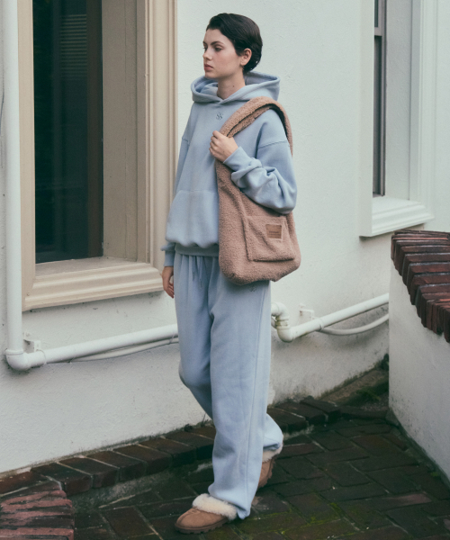 WEDNESDAYOASISFORWOMEN（ウェンズデー オアシス フォー ウーマン）の「W/ソフトパステル起毛ワイドストリングスウェットパンツ_ASH BLUE(W25-PT31)（スウェットパンツ・レディース・スカイブルー・OS）」の3枚目の写真
