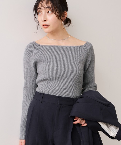 VIS（ビス）の「【美得プライス】スクエアネックニットプルオーバー（ニット/セーター・レディース・ブルー/オフホワイト/グレー/ブラック・FREE）」の3枚目の写真