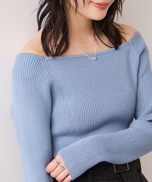 VIS（ビス）の「【美得プライス】スクエアネックニットプルオーバー（ニット/セーター・レディース・ブルー/オフホワイト/グレー/ブラック・FREE）」の13枚目の写真