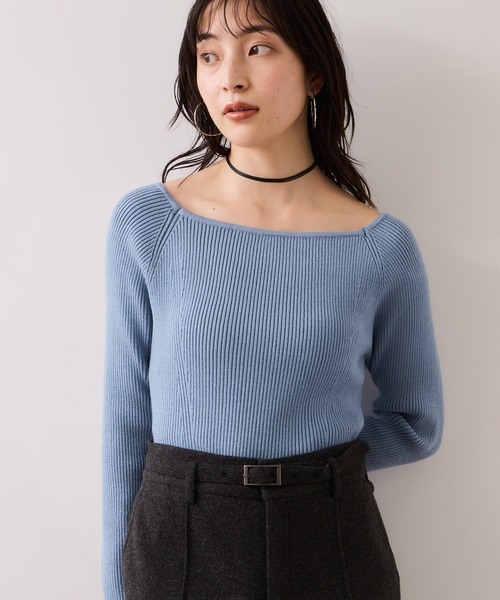 VIS（ビス）の「【美得プライス】スクエアネックニットプルオーバー（ニット/セーター・レディース・ブルー/オフホワイト/グレー/ブラック・FREE）」の14枚目の写真