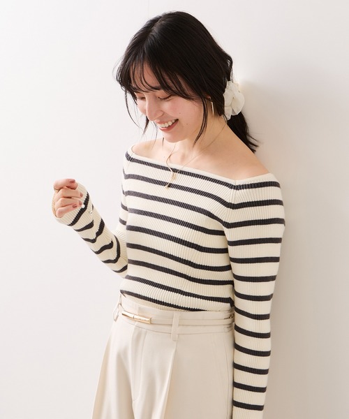 VIS（ビス）の「スクエアネックニットプルオーバー（ニット/セーター・レディース・ブルー/オフホワイト/グレー/ブラック・FREE）」の22枚目の写真