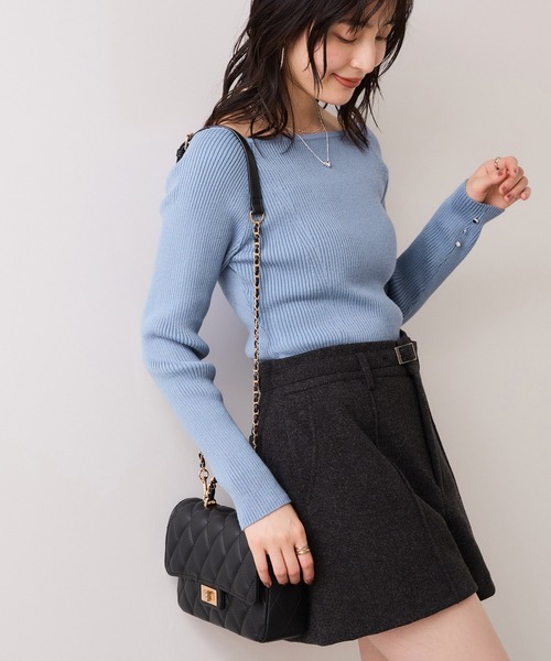 VIS（ビス）の「【美得プライス】スクエアネックニットプルオーバー（ニット/セーター・レディース・ブルー/オフホワイト/グレー/ブラック・FREE）」の16枚目の写真