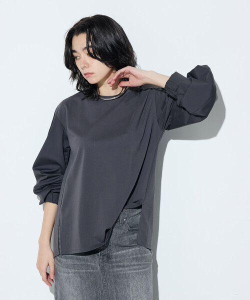Gabardine K.T(ギャバジンケーティー)の「〔 +サイズ 〕 80ポンチ 袖パフカットソー(Tシャツ/カットソー・レディース・ホワイト/チャコール・13号/17号)」の8枚目の写真