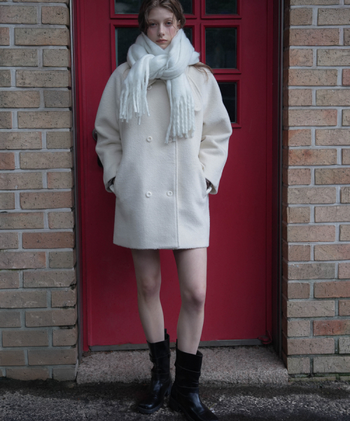 DEHEVE（デヘヴェ）の「Wool Double Half Coat [Ivory]（チェスターコート・レディース・アイボリー・FREE）」の4枚目の写真