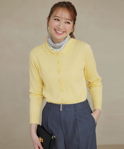 ANY SIS(エニィスィス)の「ポロカラーリブ ニット(ニット/セーター・レディース・ネイビー系/ライトイエロー系/ベージュ系・X-SMALL)」の3枚目の写真