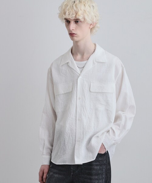 tk.TAKEO KIKUCHI（ティーケータケオキクチ）の「シアーストライプシャツ（シャツ/ブラウス・メンズ・ホワイト/ブラック・02/03）」の2枚目の写真