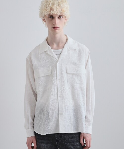 tk.TAKEO KIKUCHI（ティーケータケオキクチ）の「シアーストライプシャツ（シャツ/ブラウス・メンズ・ホワイト/ブラック・02/03）」の4枚目の写真