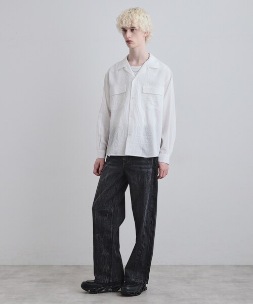 tk.TAKEO KIKUCHI（ティーケータケオキクチ）の「シアーストライプシャツ（シャツ/ブラウス・メンズ・ホワイト/ブラック・02/03）」の6枚目の写真