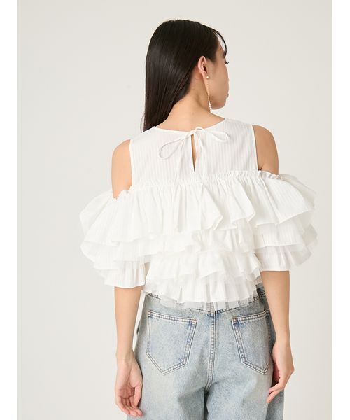 FRAY I.D(フレイアイディー)の「チュールコンビフリルティアードブラウス(シャツ/ブラウス・レディース・ブラック/ライトブルー/ホワイト・F)」の4枚目の写真