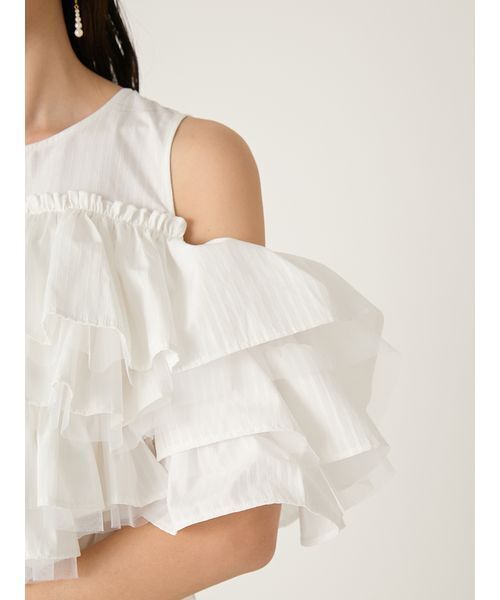 FRAY I.D(フレイアイディー)の「チュールコンビフリルティアードブラウス(シャツ/ブラウス・レディース・ブラック/ライトブルー/ホワイト・F)」の7枚目の写真