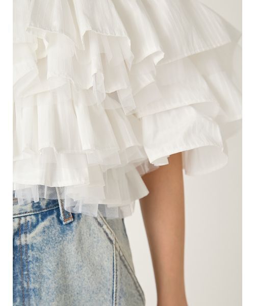 FRAY I.D(フレイアイディー)の「チュールコンビフリルティアードブラウス(シャツ/ブラウス・レディース・ブラック/ライトブルー/ホワイト・F)」の9枚目の写真