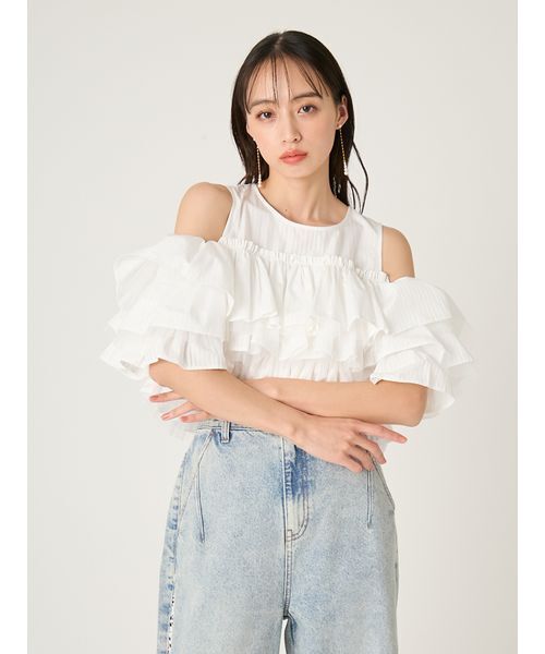 FRAY I.D(フレイアイディー)の「チュールコンビフリルティアードブラウス(シャツ/ブラウス・レディース・ブラック/ライトブルー/ホワイト・F)」の11枚目の写真