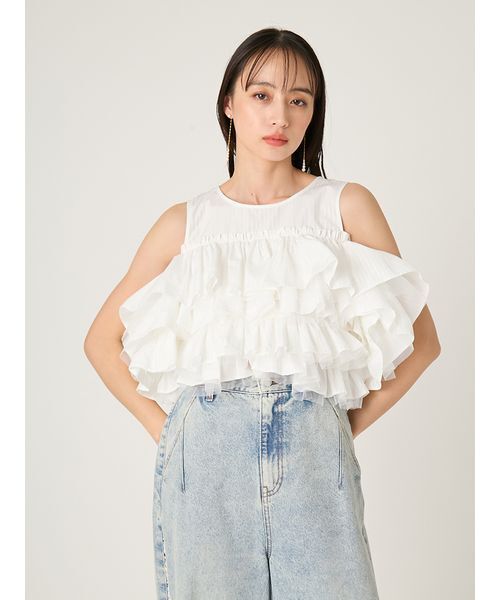 FRAY I.D(フレイアイディー)の「チュールコンビフリルティアードブラウス(シャツ/ブラウス・レディース・ブラック/ライトブルー/ホワイト・F)」の13枚目の写真