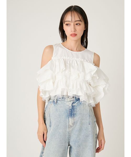 FRAY I.D(フレイアイディー)の「チュールコンビフリルティアードブラウス(シャツ/ブラウス・レディース・ブラック/ライトブルー/ホワイト・F)」の14枚目の写真