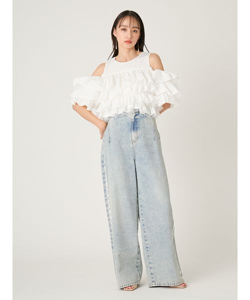 FRAY I.D(フレイアイディー)の「チュールコンビフリルティアードブラウス(シャツ/ブラウス・レディース・ブラック/ライトブルー/ホワイト・F)」の16枚目の写真