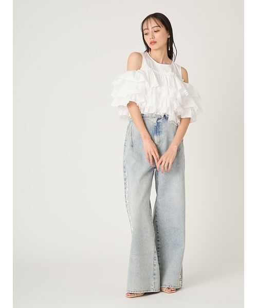 FRAY I.D(フレイアイディー)の「チュールコンビフリルティアードブラウス(シャツ/ブラウス・レディース・ブラック/ライトブルー/ホワイト・F)」の17枚目の写真