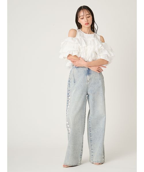 FRAY I.D(フレイアイディー)の「チュールコンビフリルティアードブラウス(シャツ/ブラウス・レディース・ブラック/ライトブルー/ホワイト・F)」の19枚目の写真