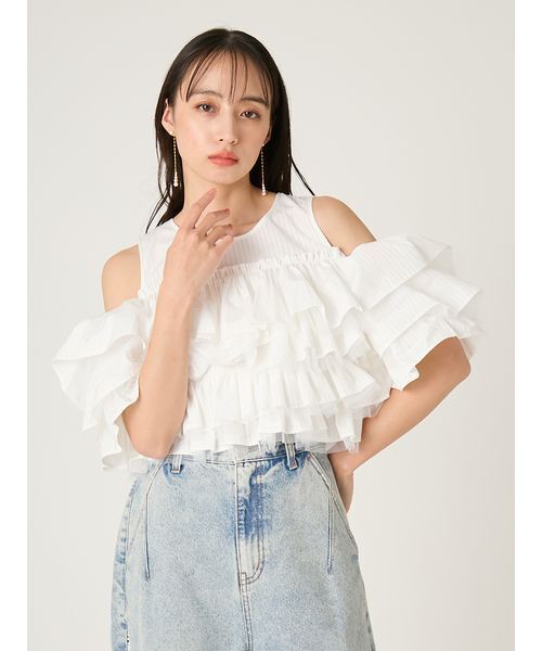 FRAY I.D(フレイアイディー)の「チュールコンビフリルティアードブラウス(シャツ/ブラウス・レディース・ブラック/ライトブルー/ホワイト・F)」の3枚目の写真