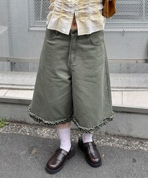 【無地／花柄】裾フリルデニムハーフパンツ