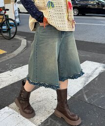 CIAOPANIC | 【無地/花柄】裾フリルデニムハーフパンツ(デニムパンツ)