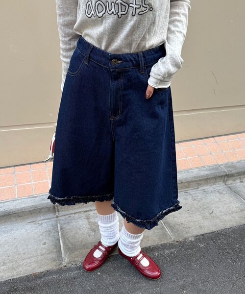 CIAOPANIC(チャオパニック)の「【無地/花柄】裾フリルデニムハーフパンツ(デニムパンツ・レディース・インディゴブルー/ブルー/サックスブルー・ONE SIZE)」の12枚目の写真