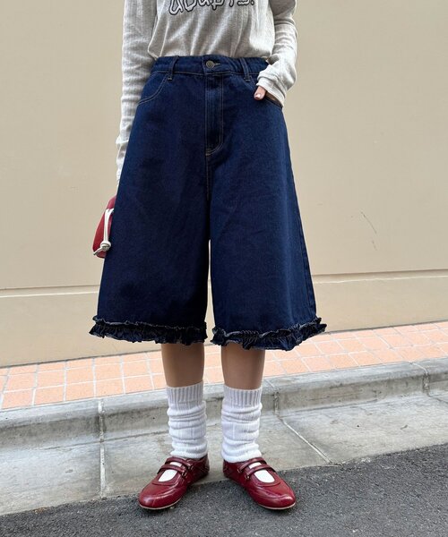 CIAOPANIC(チャオパニック)の「【無地/花柄】裾フリルデニムハーフパンツ(デニムパンツ・レディース・インディゴブルー/ブルー/サックスブルー・ONE SIZE)」の13枚目の写真