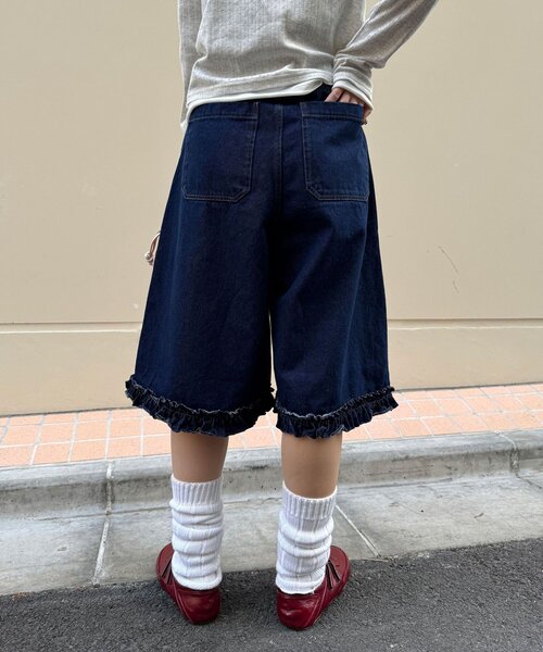 CIAOPANIC(チャオパニック)の「【無地/花柄】裾フリルデニムハーフパンツ(デニムパンツ・レディース・インディゴブルー/ブルー/サックスブルー・ONE SIZE)」の15枚目の写真