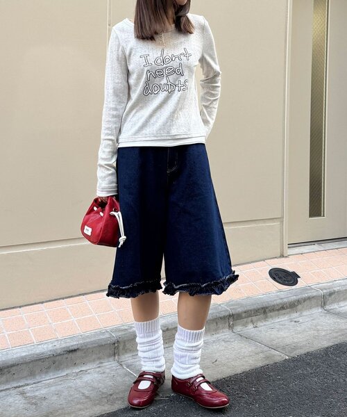 CIAOPANIC(チャオパニック)の「【無地/花柄】裾フリルデニムハーフパンツ(デニムパンツ・レディース・インディゴブルー/ブルー/サックスブルー・ONE SIZE)」の16枚目の写真