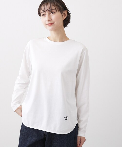Dessin(デッサン)の「【洗える】シャツテールロングTシャツ(Tシャツ/カットソー・レディース・イエロー系その他4/ネイビー系2/ホワイト系・03/02/01/00)」の4枚目の写真