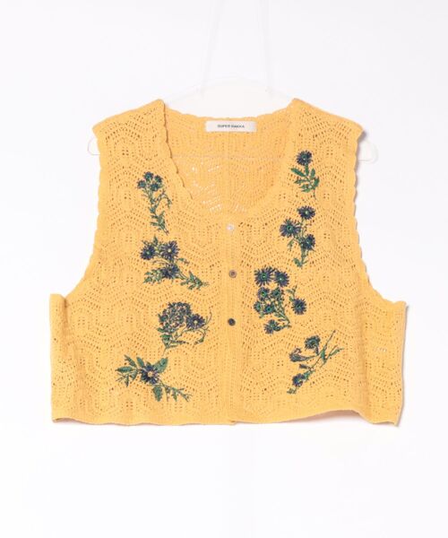 セール】フラワーフォール刺繍コットンニットベスト（ベスト）｜SUPER