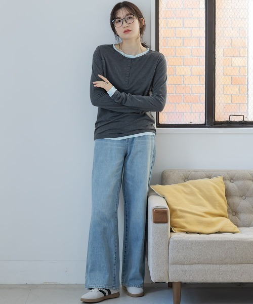 slattgir(スラットジール)の「高身長 配色ヘンリーネックプルオーバー(トールサイズ)Essenave(Tシャツ/カットソー・レディース・グレー/チャコールグレー・TM/TL/TLL/T3L)」の4枚目の写真