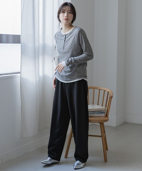 slattgir(スラットジール)の「高身長 配色ヘンリーネックプルオーバー(トールサイズ)Essenave(Tシャツ/カットソー・レディース・グレー/チャコールグレー・TM/TL/TLL/T3L)」の15枚目の写真