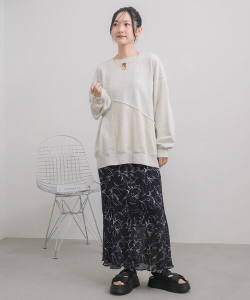 RETRO GIRL（レトロガール）の「切替BIGトレーナー（スウェット・レディース・ホワイト系その他/チャコールグレー/オレンジ・FREE）」の4枚目の写真