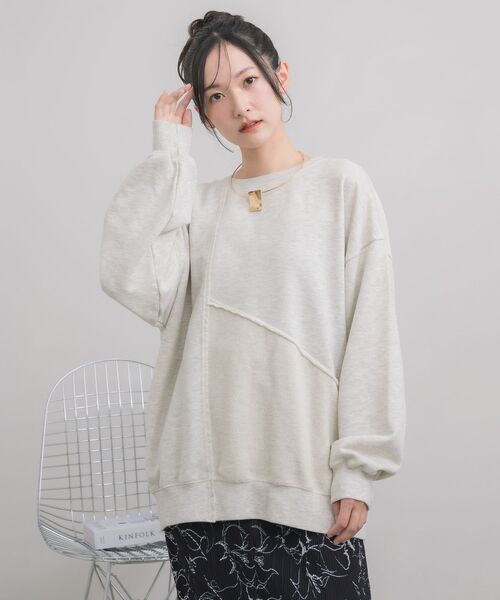 RETRO GIRL（レトロガール）の「切替BIGトレーナー（スウェット・レディース・ホワイト系その他/チャコールグレー/オレンジ・FREE）」の8枚目の写真