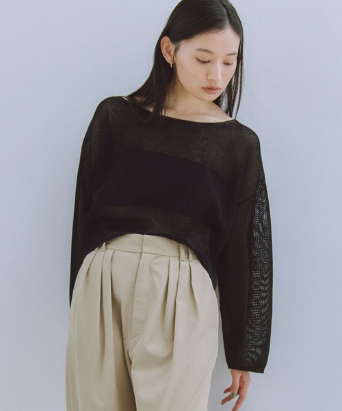 Obis＆（オビスアンド）の「シアークランチ メッシュニットトップス（Tシャツ/カットソー・レディース・ホワイト/ブラック・FREE）」の14枚目の写真