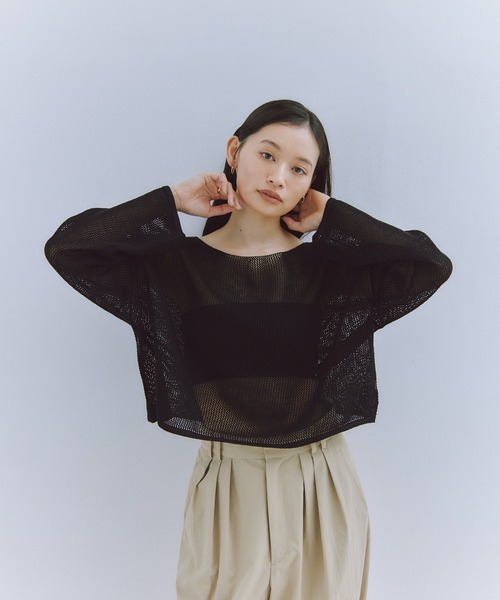 Obis＆（オビスアンド）の「シアークランチ メッシュニットトップス（Tシャツ/カットソー・レディース・ホワイト/ブラック・FREE）」の17枚目の写真