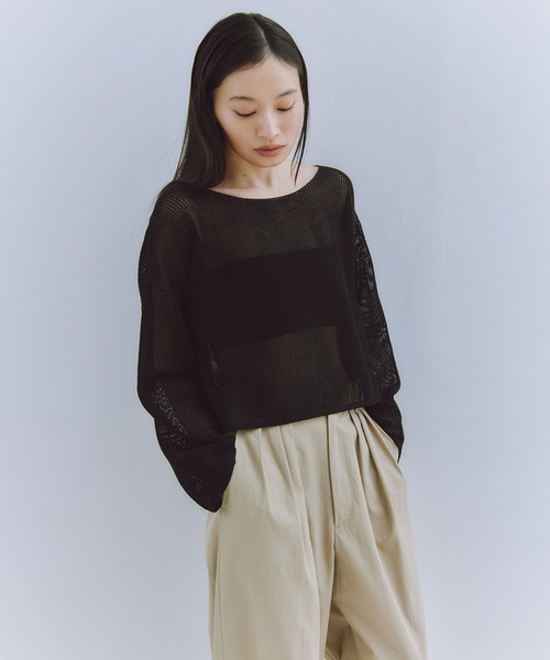 Obis＆（オビスアンド）の「シアークランチ メッシュニットトップス（Tシャツ/カットソー・レディース・ホワイト/ブラック・FREE）」の18枚目の写真
