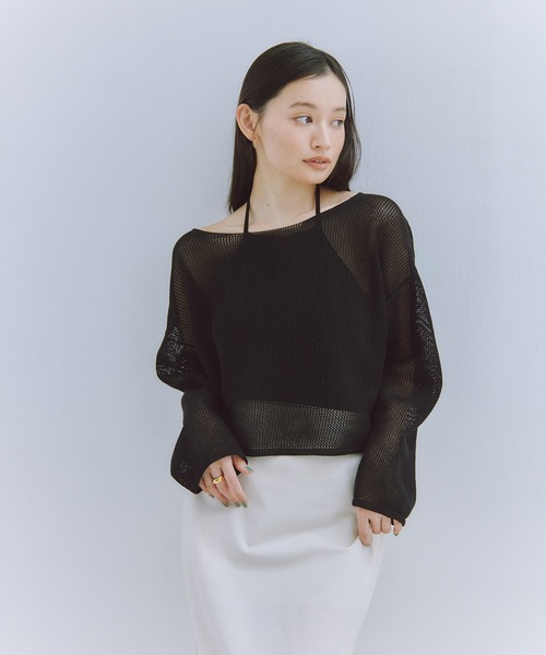 Obis＆（オビスアンド）の「シアークランチ メッシュニットトップス（Tシャツ/カットソー・レディース・ホワイト/ブラック・FREE）」の20枚目の写真