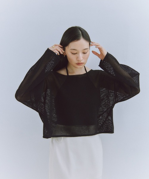Obis＆（オビスアンド）の「シアークランチ メッシュニットトップス（Tシャツ/カットソー・レディース・ホワイト/ブラック・FREE）」の21枚目の写真