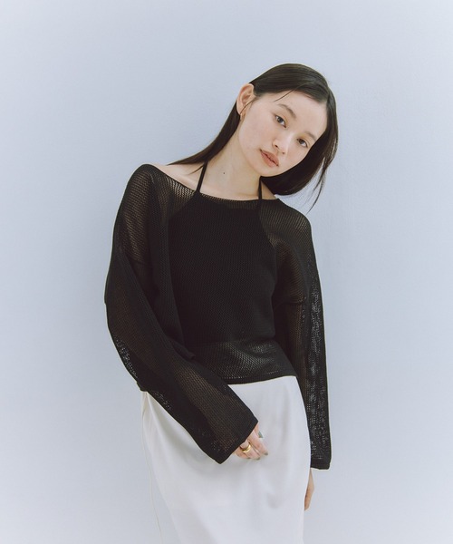 Obis＆（オビスアンド）の「シアークランチ メッシュニットトップス（Tシャツ/カットソー・レディース・ホワイト/ブラック・FREE）」の22枚目の写真