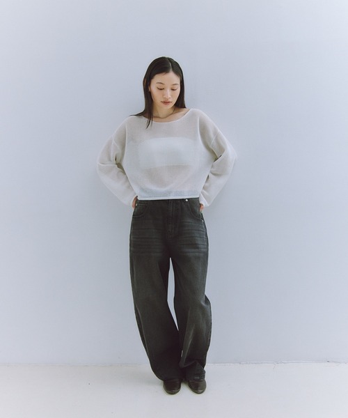 Obis＆（オビスアンド）の「シアークランチ メッシュニットトップス（Tシャツ/カットソー・レディース・ホワイト/ブラック・FREE）」の11枚目の写真