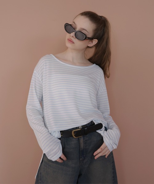 Mili affinity(ミリアフィニティー)の「チョーカースカーフ付きボーダートップス(Tシャツ/カットソー・レディース・ホワイト×ブラック/ホワイト×ブルー・FREE)」の18枚目の写真