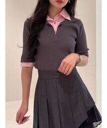 MERCURYDUO | シャツレイヤードライクハーフスリーブニット(ニット/セーター)