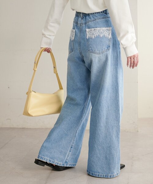 DISCOAT（ディスコート）の「【WEB限定】ポケットレースワイドパンツ（デニムパンツ・レディース・ブルー/サックスブルー/ブラック/ネイビー・FREE）」の3枚目の写真