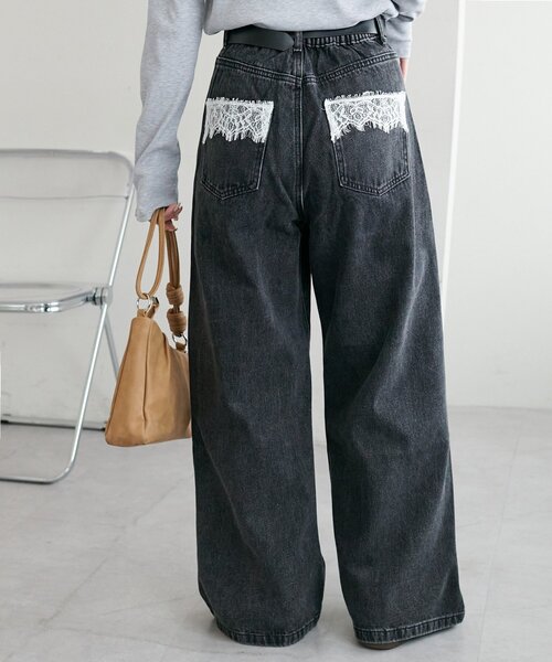 DISCOAT（ディスコート）の「【WEB限定】ポケットレースワイドパンツ（デニムパンツ・レディース・ブルー/サックスブルー/ブラック/ネイビー・FREE）」の5枚目の写真