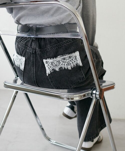 DISCOAT（ディスコート）の「【WEB限定】ポケットレースワイドパンツ（デニムパンツ・レディース・ブルー/サックスブルー/ブラック/ネイビー・FREE）」の6枚目の写真