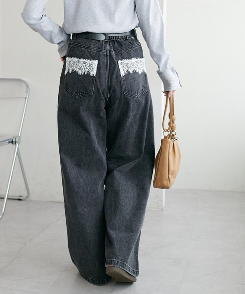 DISCOAT（ディスコート）の「【WEB限定】ポケットレースワイドパンツ（デニムパンツ・レディース・ブルー/サックスブルー/ブラック/ネイビー・FREE）」の7枚目の写真