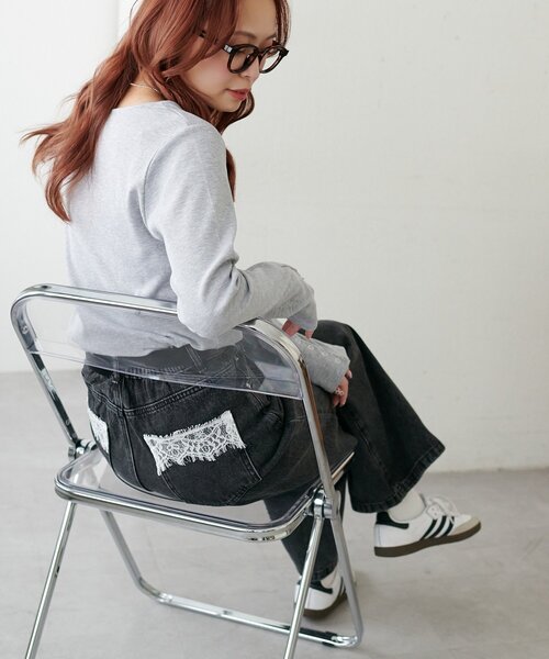 DISCOAT（ディスコート）の「【WEB限定】ポケットレースワイドパンツ（デニムパンツ・レディース・ブルー/サックスブルー/ブラック/ネイビー・FREE）」の8枚目の写真