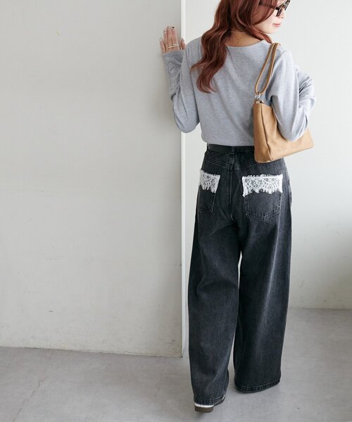 DISCOAT（ディスコート）の「【WEB限定】ポケットレースワイドパンツ（デニムパンツ・レディース・ブルー/サックスブルー/ブラック/ネイビー・FREE）」の9枚目の写真