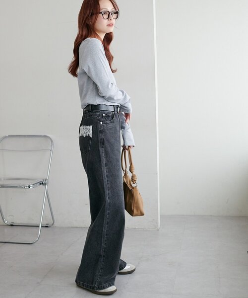 DISCOAT（ディスコート）の「【WEB限定】ポケットレースワイドパンツ（デニムパンツ・レディース・ブルー/サックスブルー/ブラック/ネイビー・FREE）」の14枚目の写真